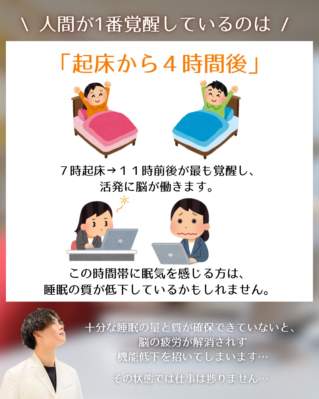 【目覚めから〇時間後の眠気はヤバい】